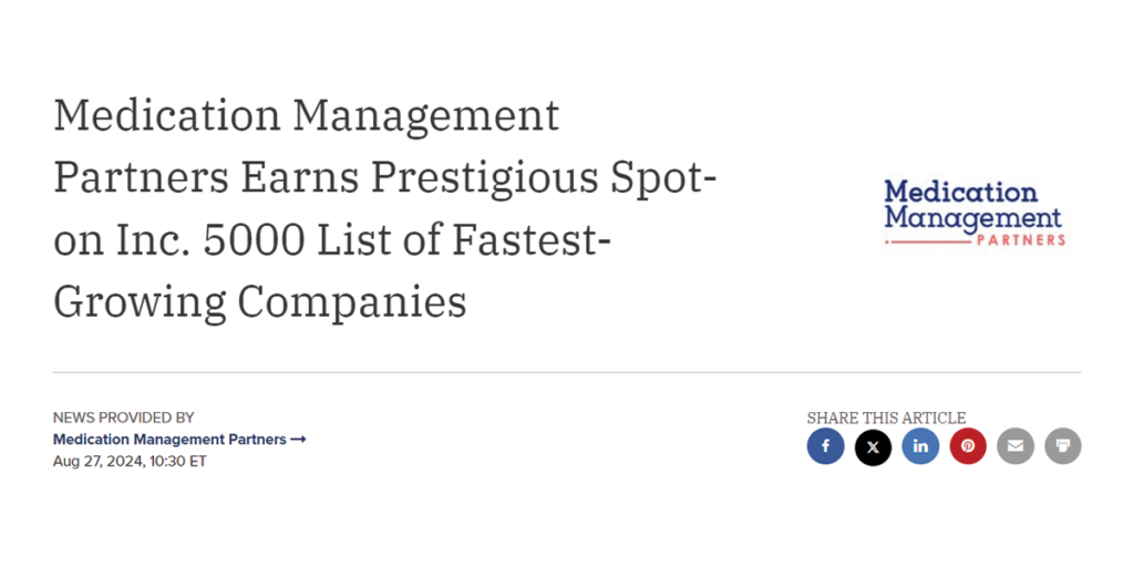 Medication Management Partners Earns Prestigious Spot-on Inc. 5000 List of Fastest-Growing Companies